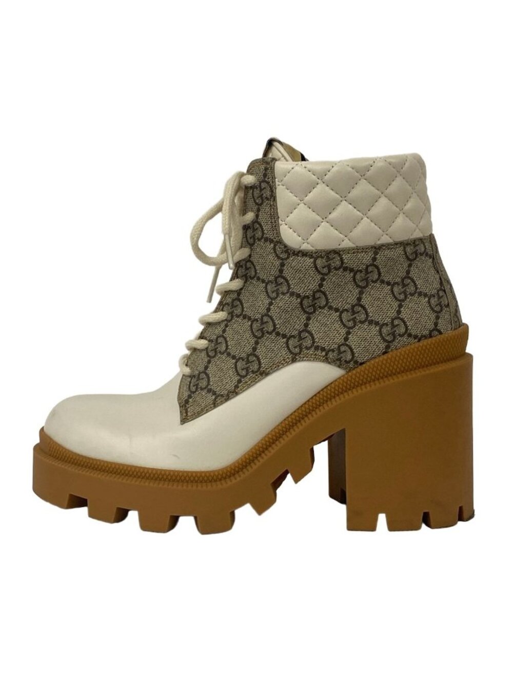 Gucci Short Boots 37 GG Supreme White Light Brown Multi Leather - Picture 1 of 8